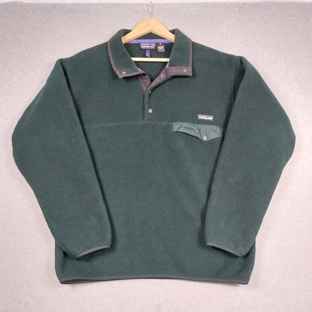 Vintage Patagonia Synchilla Mens Medium Green Snap-T Pullover Fleece F98 90s